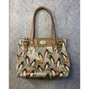 Fossil Purse Womens Medium Bag Birds Brown Leather Key Hole Design